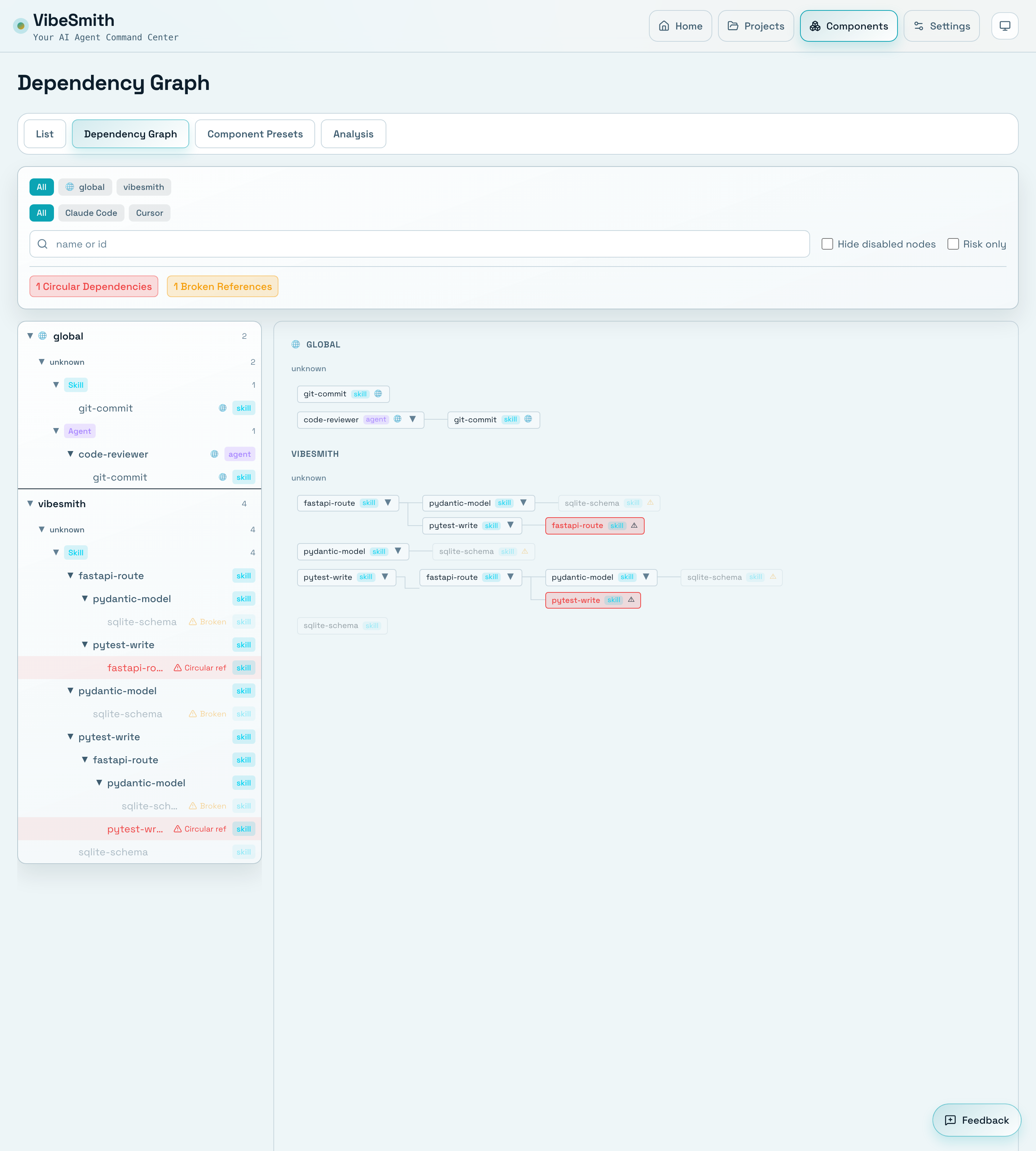 VibeSmith dependency graph panel